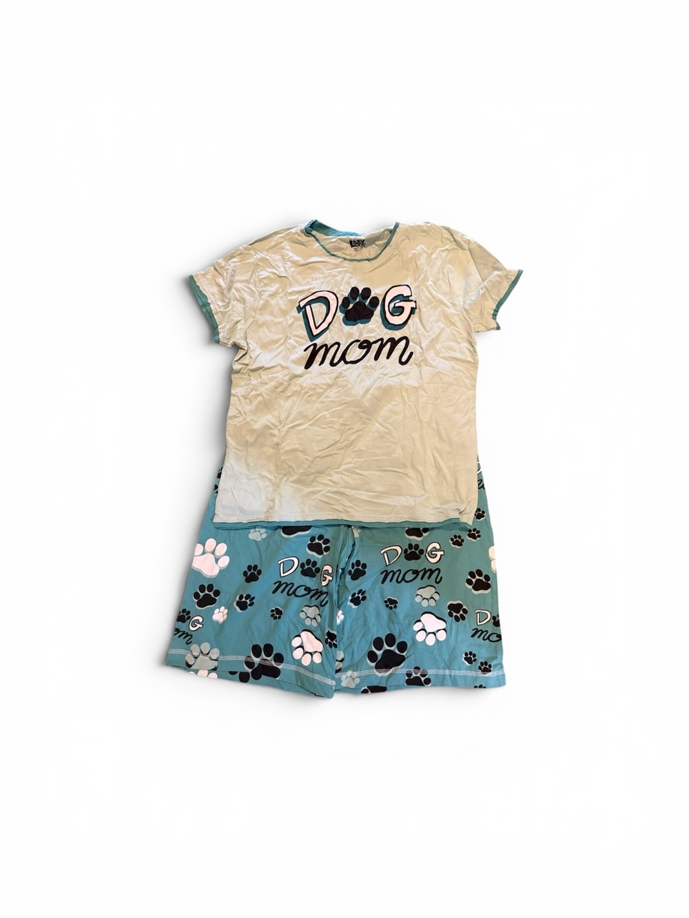 Lazy One Dog Mom Cream & Blue Pajama Set NWT Medium Shorts & T Shirt